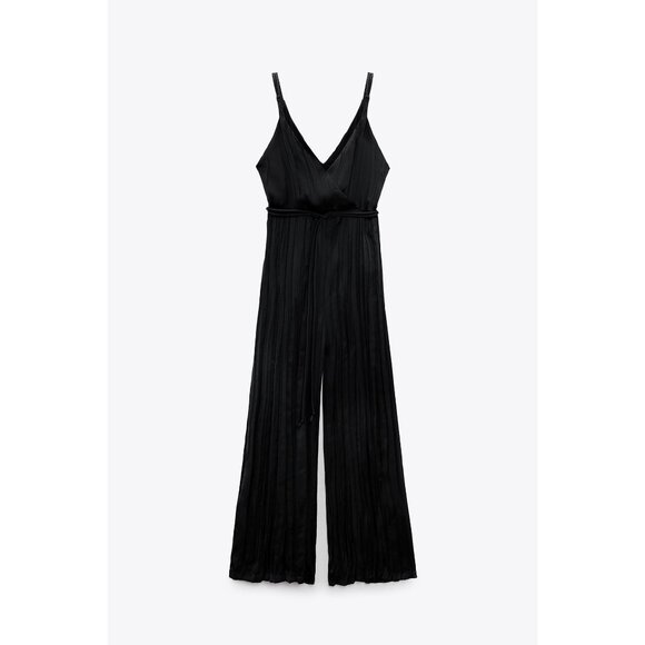 Zara Black Silky V-Neck Jumpsuit With Belt - Picture 5 of 10